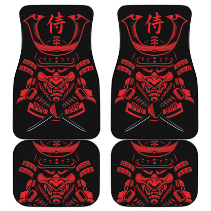 Red Samurai Mask Print Front and Back Car Floor Mats