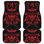 Red Samurai Mask Print Front and Back Car Floor Mats