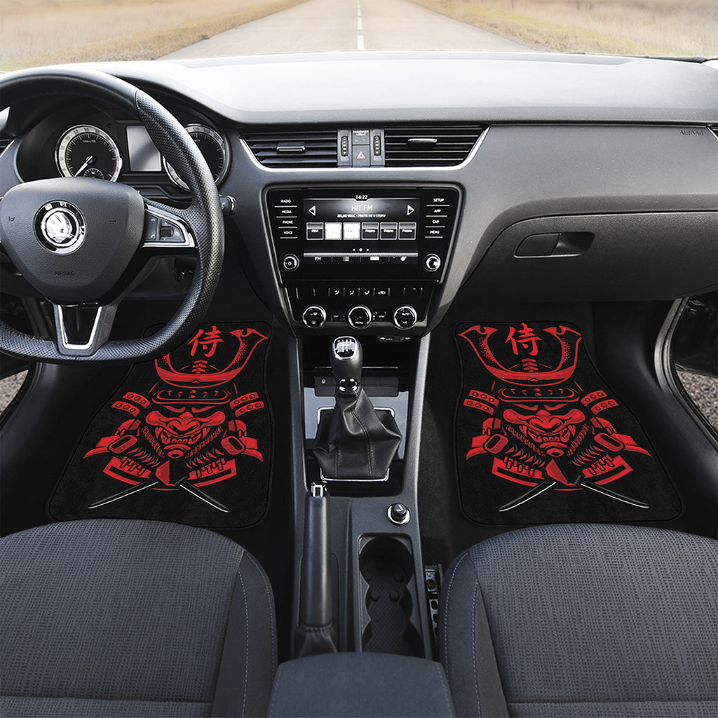 Red Samurai Mask Print Front and Back Car Floor Mats