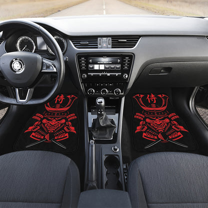 Red Samurai Mask Print Front and Back Car Floor Mats