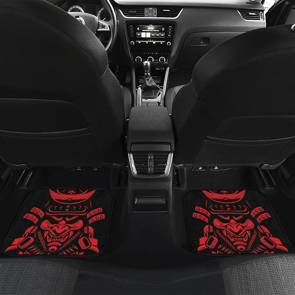 Red Samurai Mask Print Front and Back Car Floor Mats