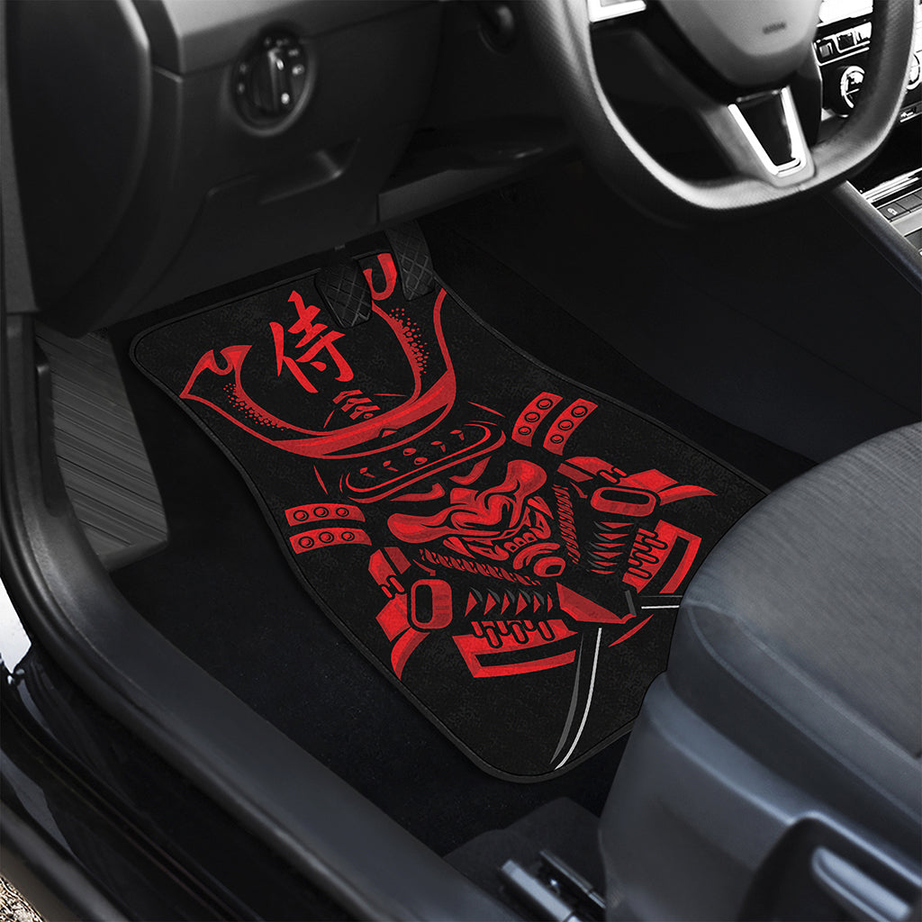Red Samurai Mask Print Front and Back Car Floor Mats
