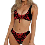 Red Samurai Mask Print Front Bow Tie Bikini