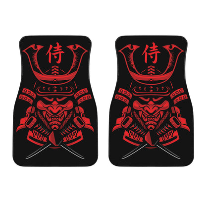 Red Samurai Mask Print Front Car Floor Mats