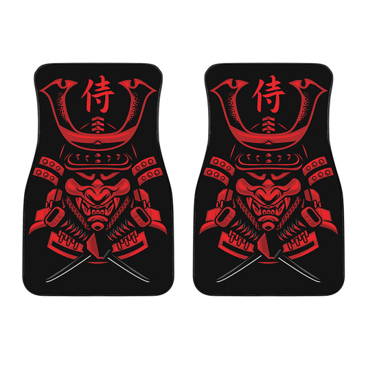 Red Samurai Mask Print Front Car Floor Mats