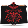 Red Samurai Mask Print Hooded Blanket