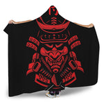 Red Samurai Mask Print Hooded Blanket