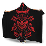 Red Samurai Mask Print Hooded Blanket