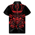 Red Samurai Mask Print Men's Short Sleeve Shirt