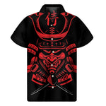 Red Samurai Mask Print Men's Short Sleeve Shirt
