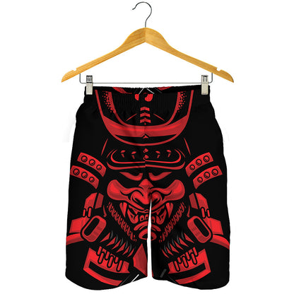 Red Samurai Mask Print Men's Shorts