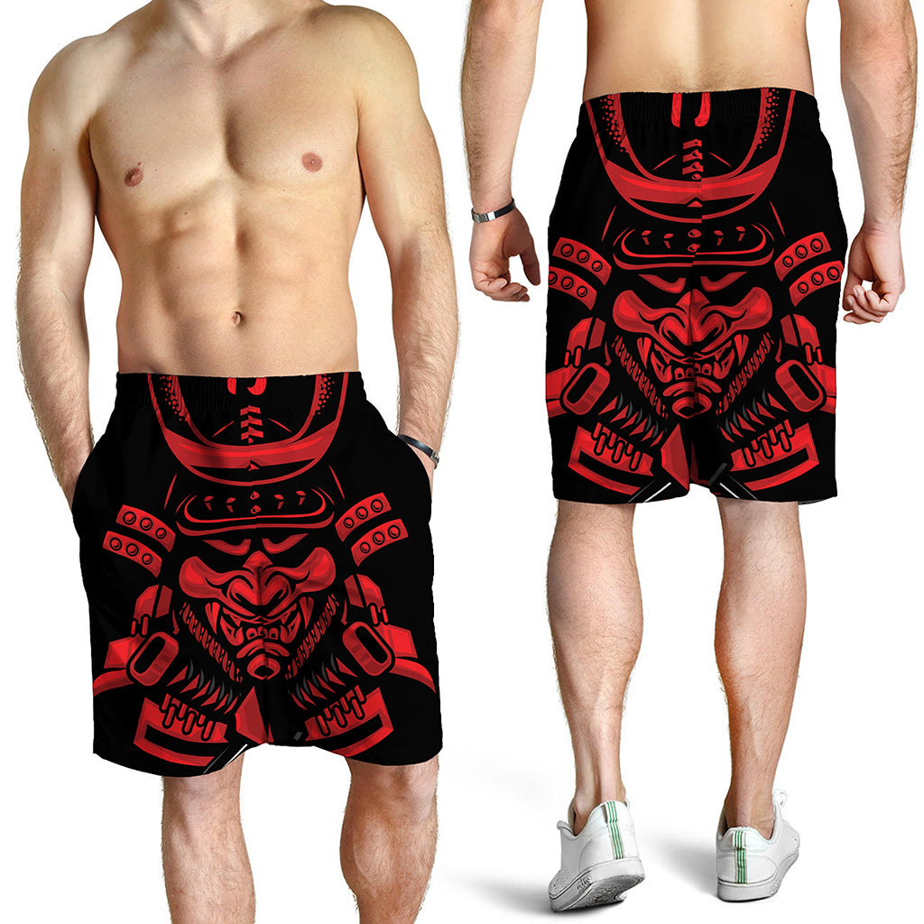 Red Samurai Mask Print Men's Shorts