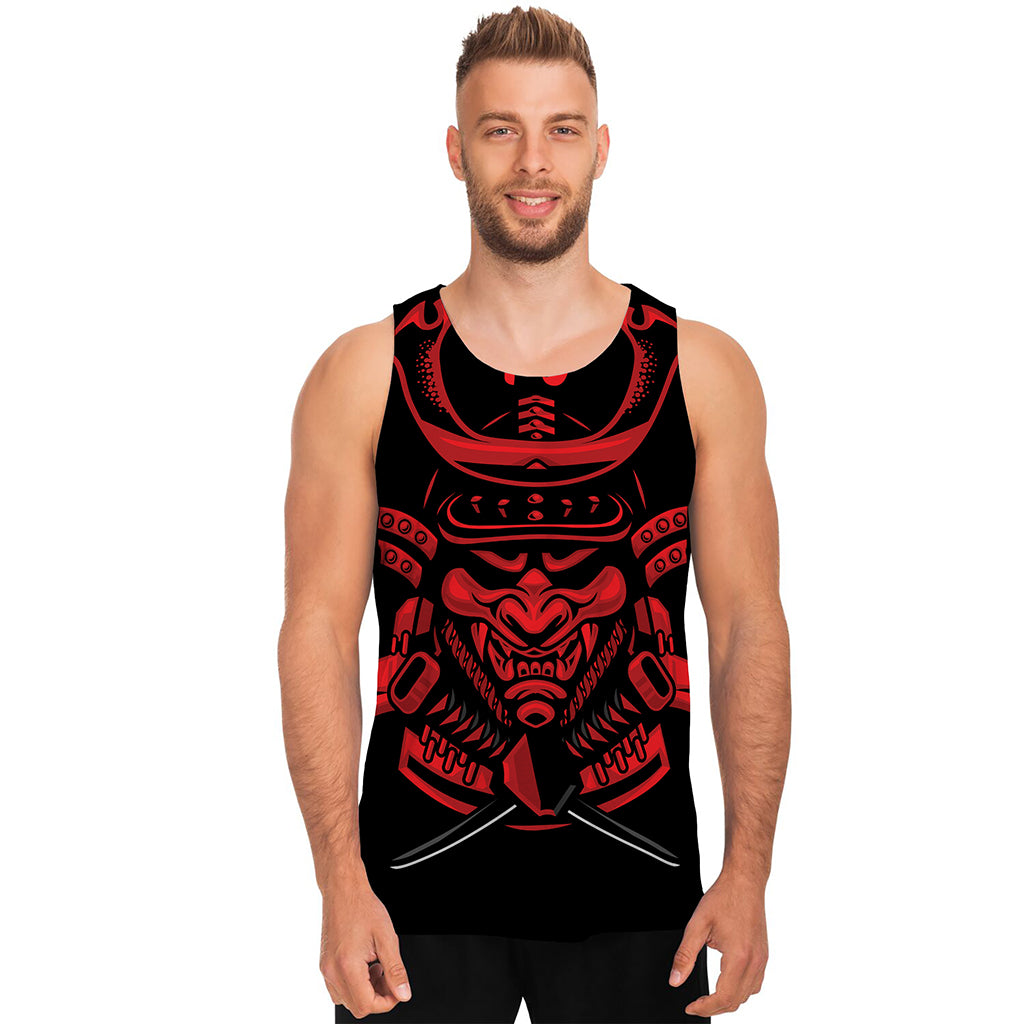 Red Samurai Mask Print Men's Tank Top