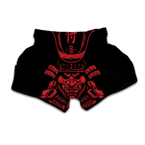 Red Samurai Mask Print Muay Thai Boxing Shorts