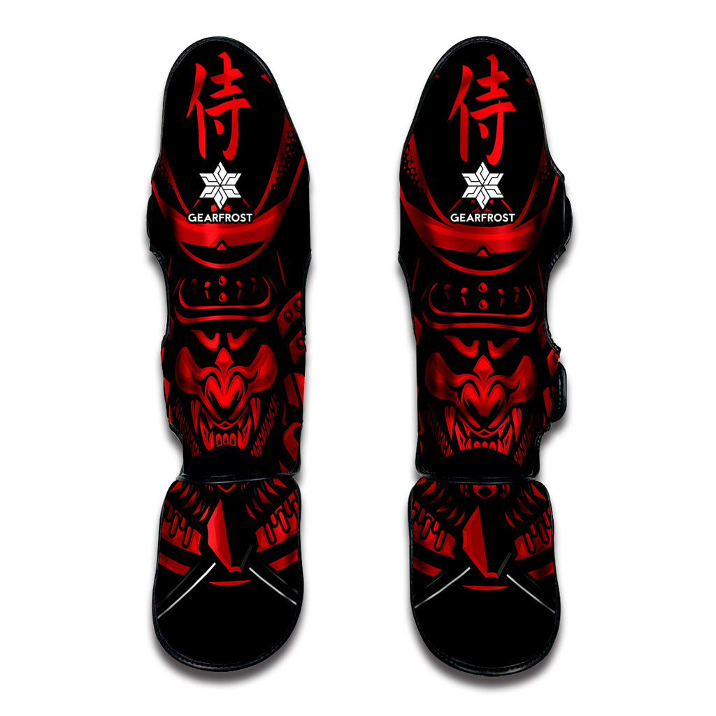 Red Samurai Mask Print Muay Thai Shin Guard