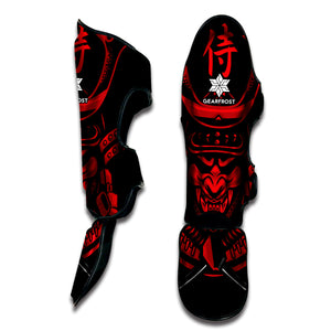 Red Samurai Mask Print Muay Thai Shin Guard