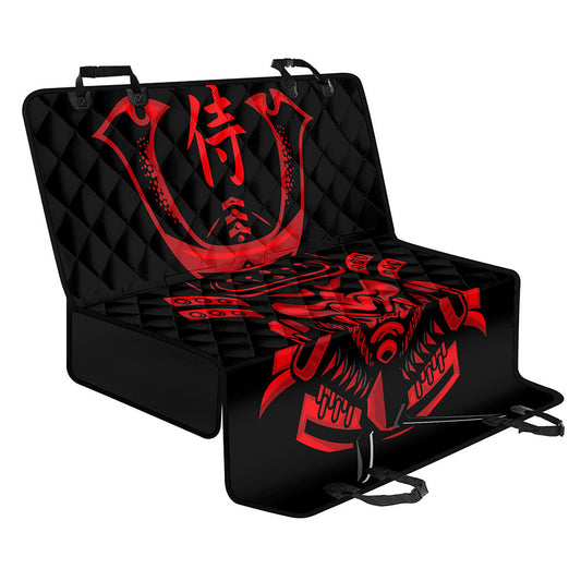 Red Samurai Mask Print Pet Car Back Seat Cover