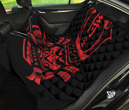 Red Samurai Mask Print Pet Car Back Seat Cover
