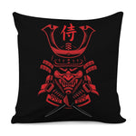 Red Samurai Mask Print Pillow Cover