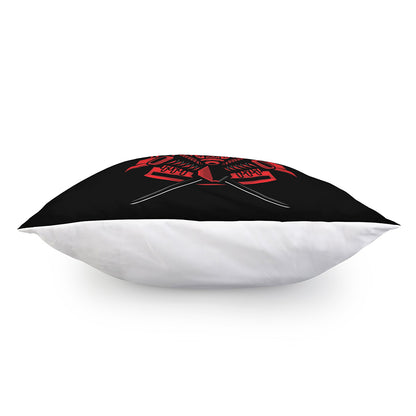 Red Samurai Mask Print Pillow Cover