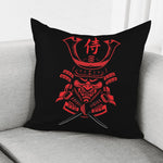 Red Samurai Mask Print Pillow Cover