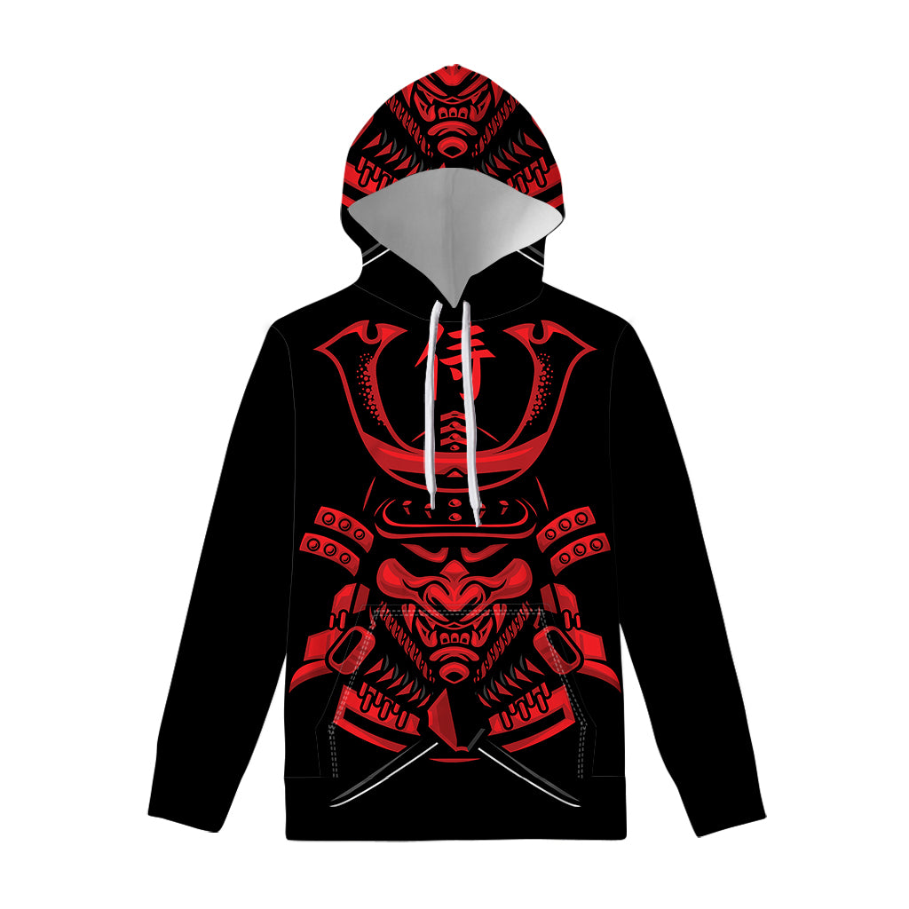 Red Samurai Mask Print Pullover Hoodie
