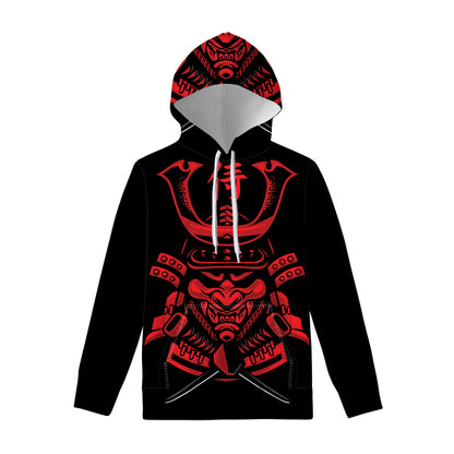 Red Samurai Mask Print Pullover Hoodie
