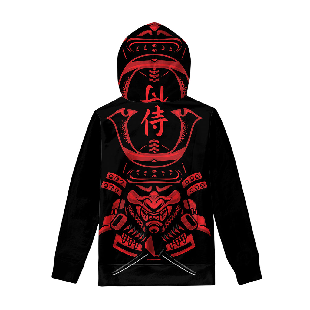 Red Samurai Mask Print Pullover Hoodie
