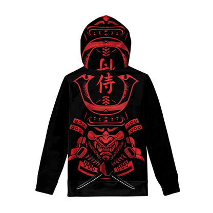 Red Samurai Mask Print Pullover Hoodie
