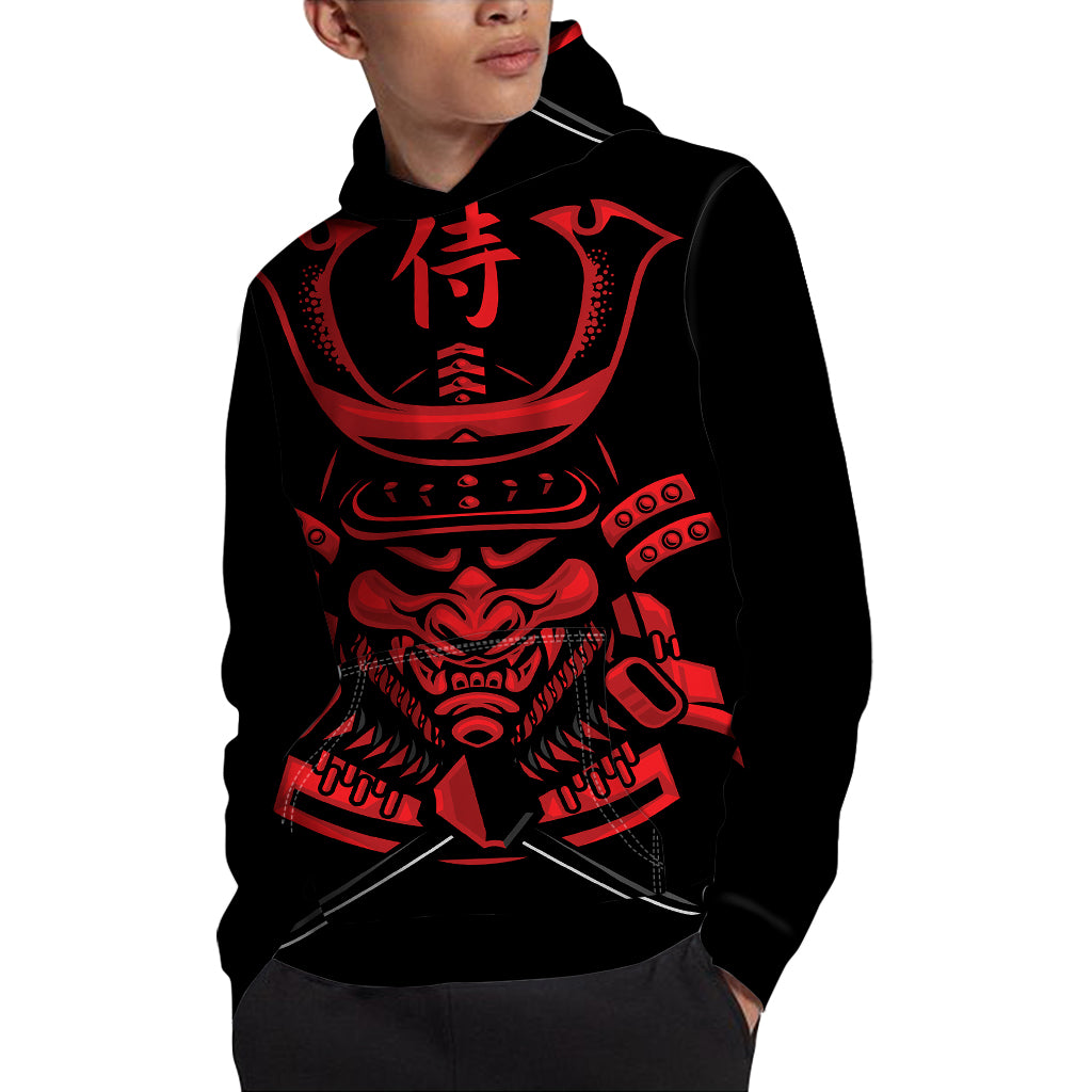 Red Samurai Mask Print Pullover Hoodie