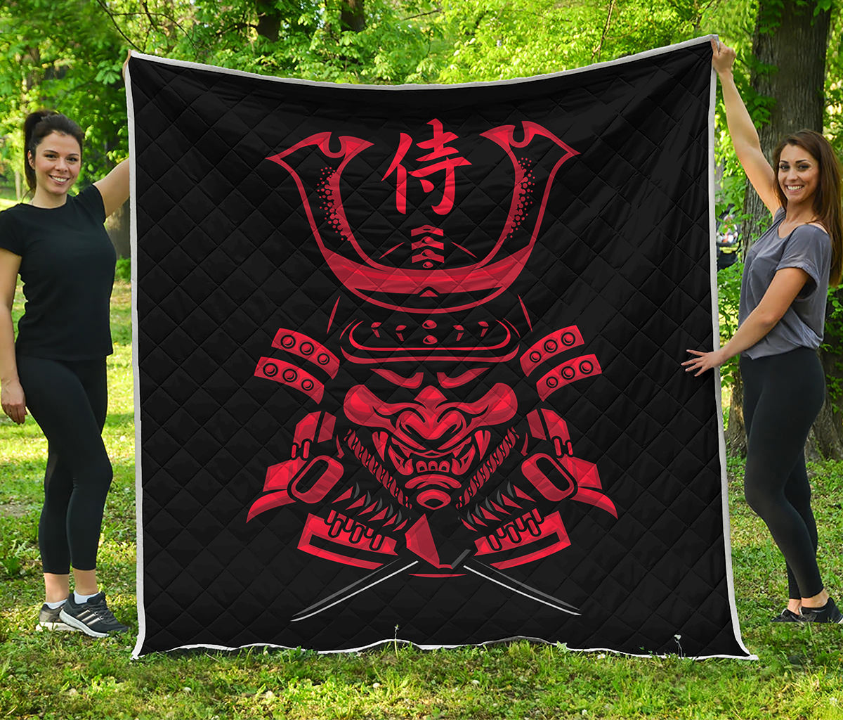 Red Samurai Mask Print Quilt