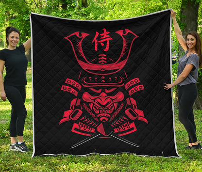 Red Samurai Mask Print Quilt