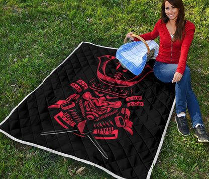 Red Samurai Mask Print Quilt