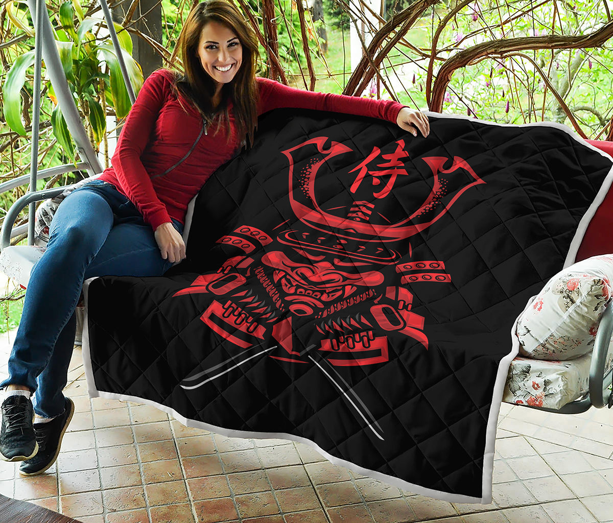 Red Samurai Mask Print Quilt