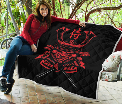 Red Samurai Mask Print Quilt