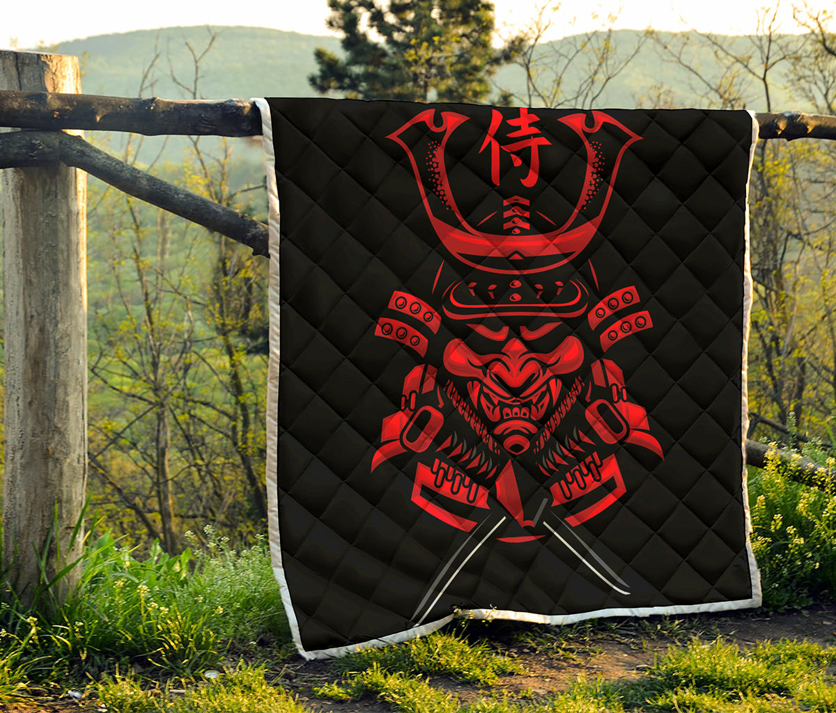 Red Samurai Mask Print Quilt