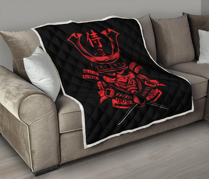 Red Samurai Mask Print Quilt