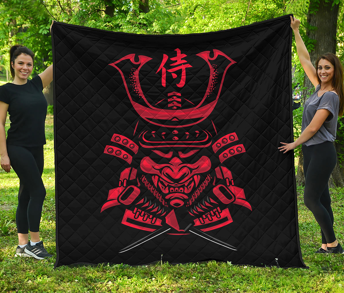 Red Samurai Mask Print Quilt
