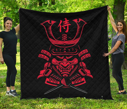 Red Samurai Mask Print Quilt