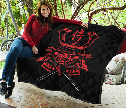Red Samurai Mask Print Quilt
