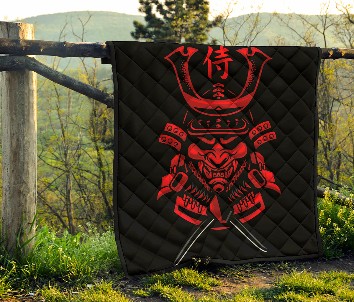 Red Samurai Mask Print Quilt
