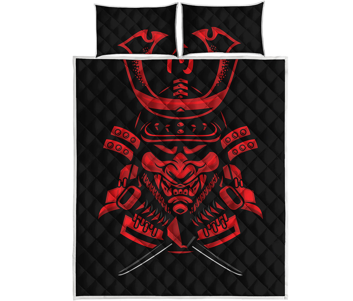 Red Samurai Mask Print Quilt Bed Set