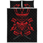 Red Samurai Mask Print Quilt Bed Set