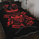 Red Samurai Mask Print Quilt Bed Set