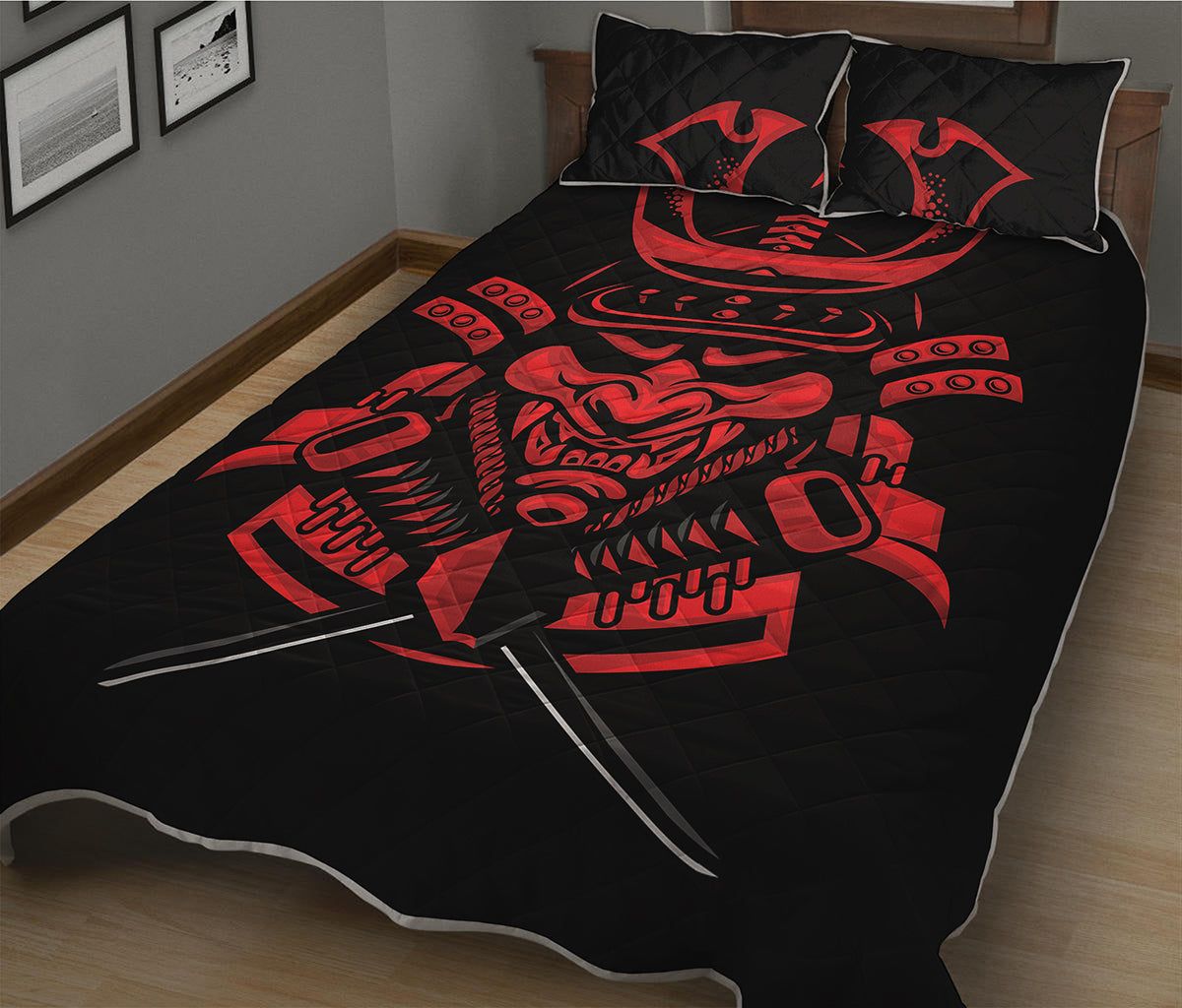 Red Samurai Mask Print Quilt Bed Set