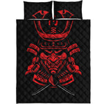 Red Samurai Mask Print Quilt Bed Set