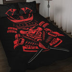 Red Samurai Mask Print Quilt Bed Set