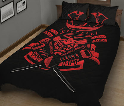 Red Samurai Mask Print Quilt Bed Set