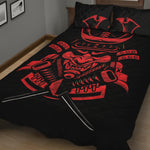 Red Samurai Mask Print Quilt Bed Set