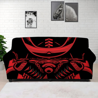 Red Samurai Mask Print Sofa Cover